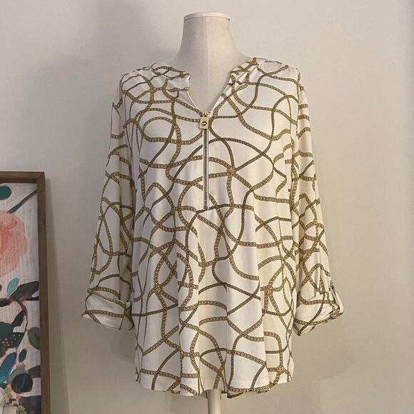 *NWT* Michael Kors Gold Chain Print Top - Picture 1 of 9